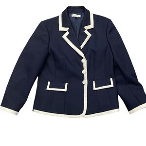 Navy Contrast Trim Blazer Preppy Nautical Workwear Petite 16P